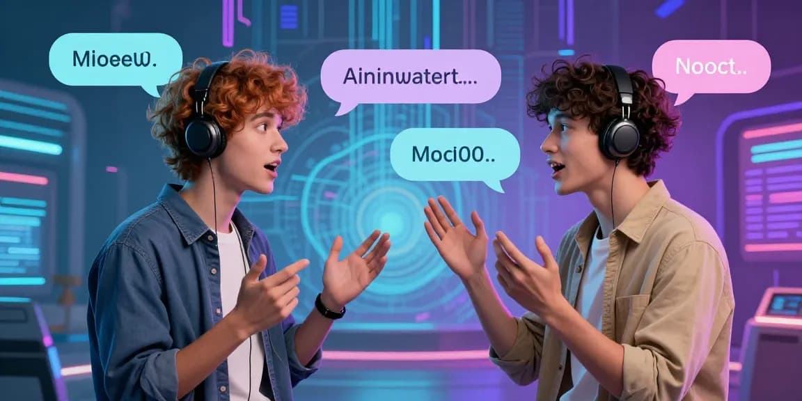 Engaging ai nsfw chat interaction between customizable virtual characters in a futuristic digital setting.
