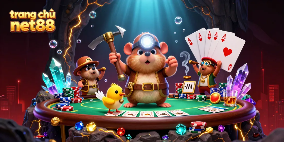 Experience thrilling gameplay at trang chủ net88 with a treasure hunter mole in a vibrant casino scene.