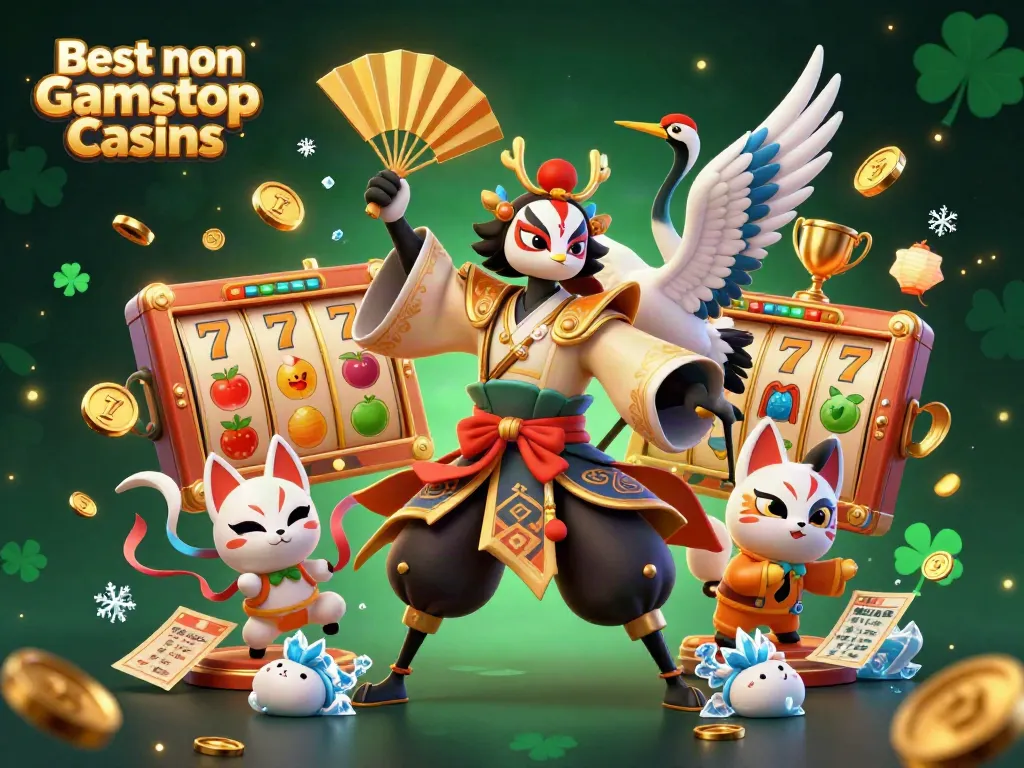 Engage with the vibrant scene of Best non Gamstop Casinos showcasing colorful slots, characters, and dynamic gaming elements.