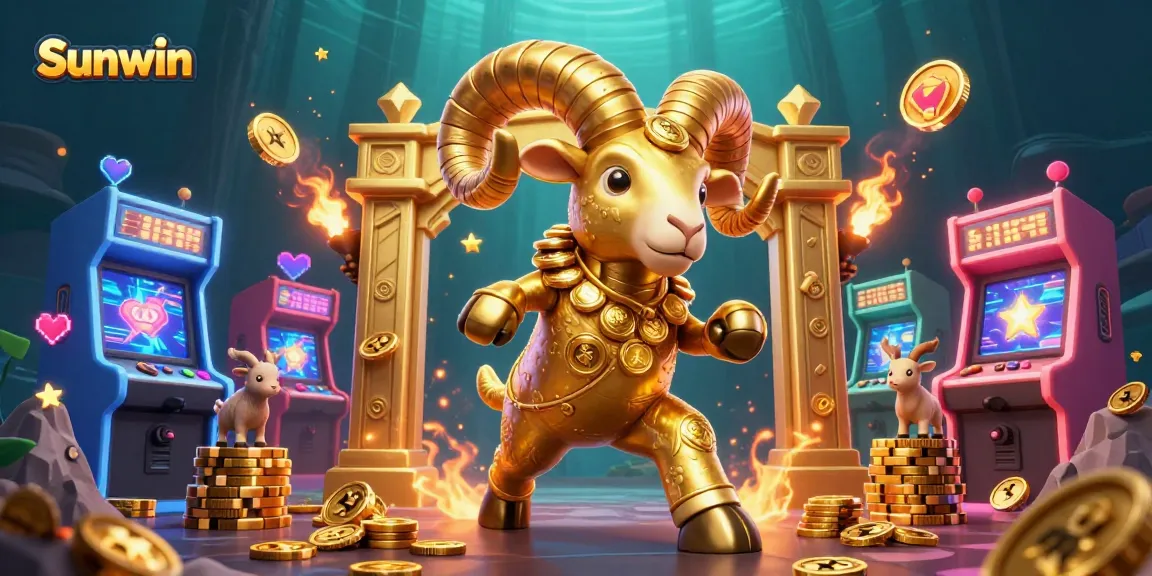 Engage in thrilling gaming adventures at Sunwin with colorful arcade machines and energetic golden ram.