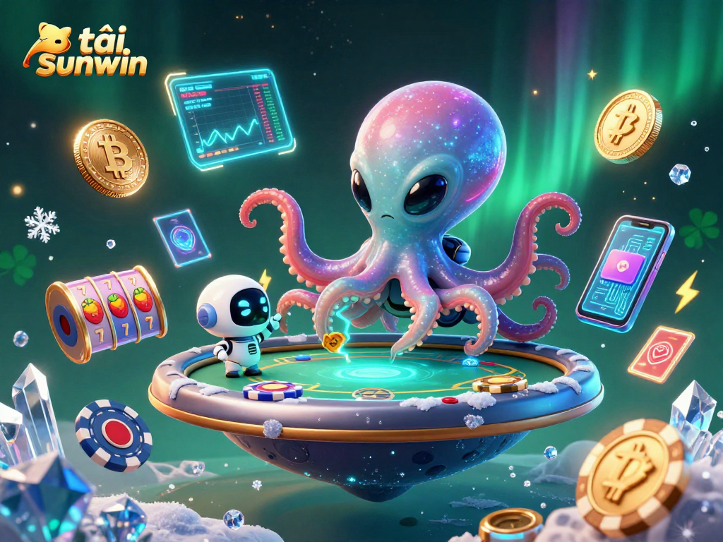Engage in thrilling gameplay with tải sunwin featuring an alien octopus at a poker table.