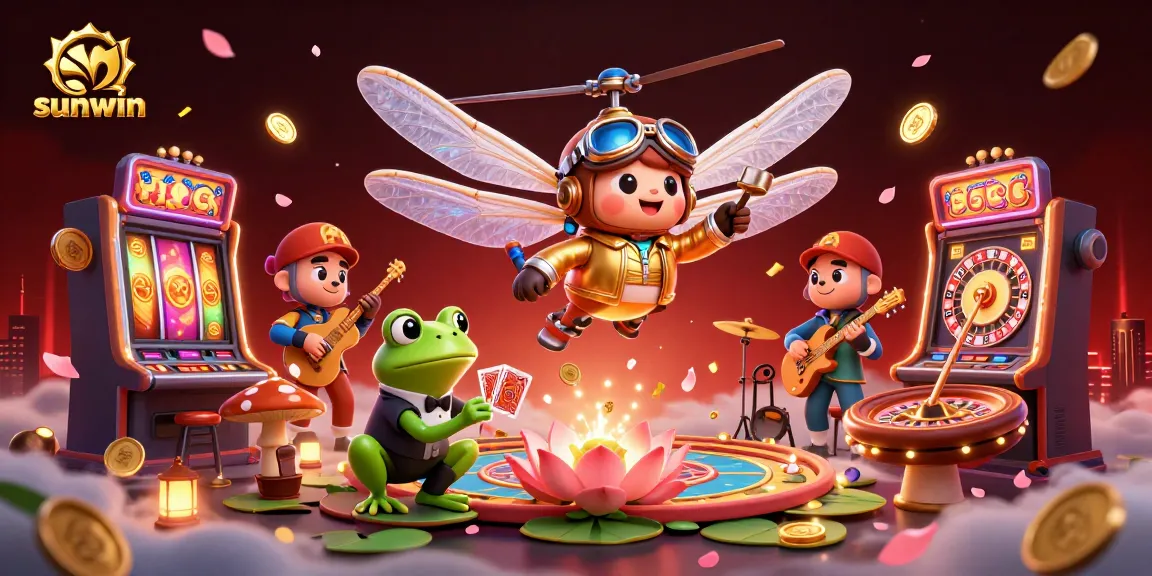Play and win at the vibrant sunwin casino, showcasing thrilling games, dynamic action, and vibrant characters.