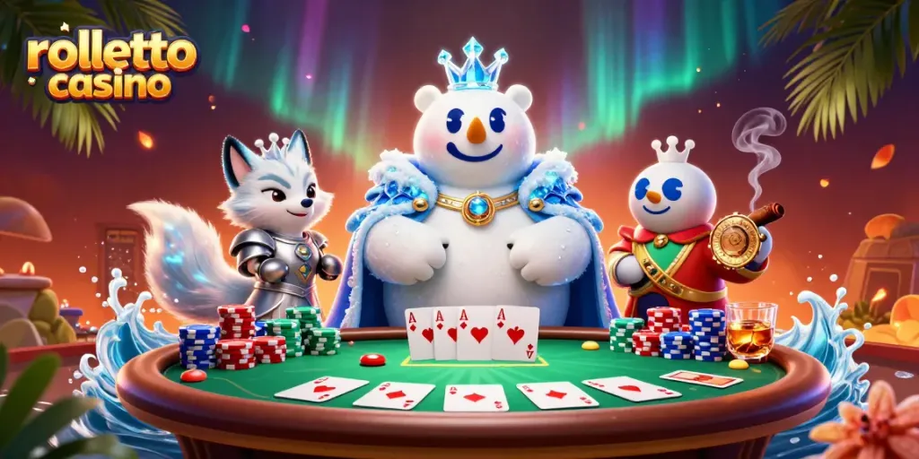 Engage with rolletto casino's thrilling atmosphere, featuring a polar bear king and mystical gaming elements.