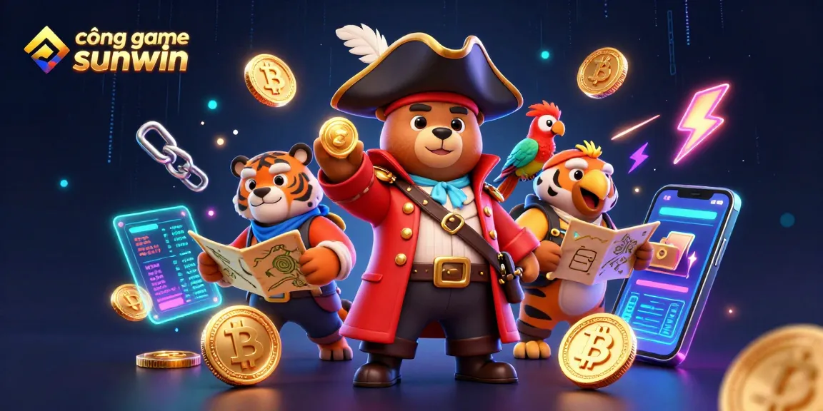 Experience the excitement at cổng game sunwin with vibrant 3D characters and crypto elements in a dynamic casino scene.