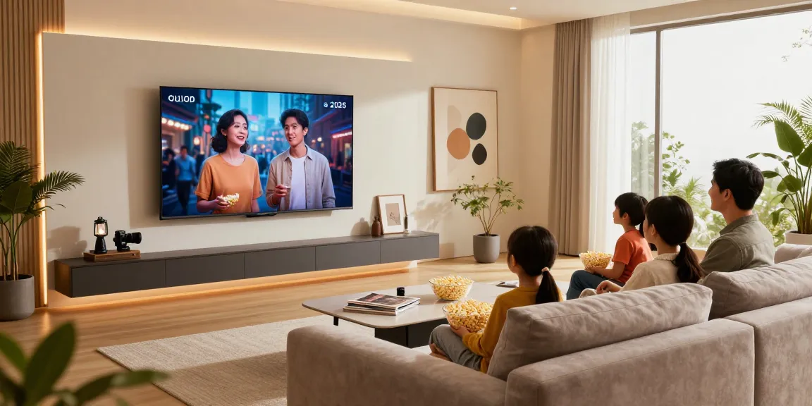 Family enjoying an OLED TV 2026 in a modern living room setup, capturing connectivity and technology.
