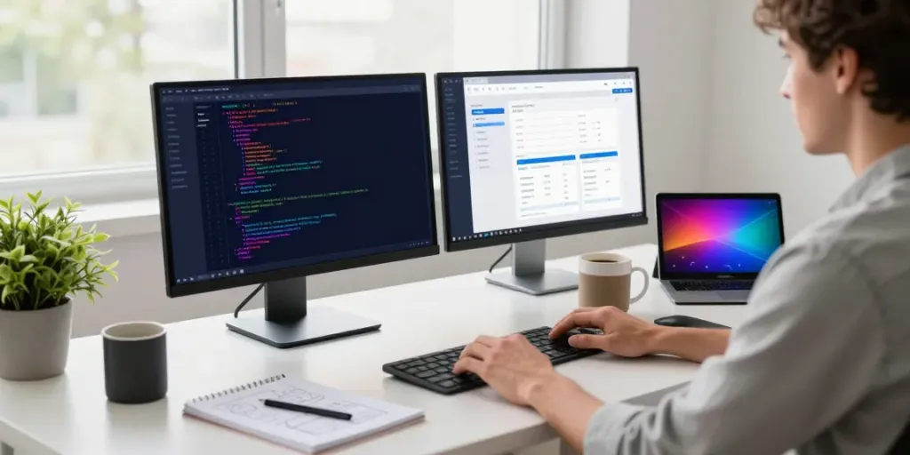 Developer working with instant indexing tools in a modern workspace.