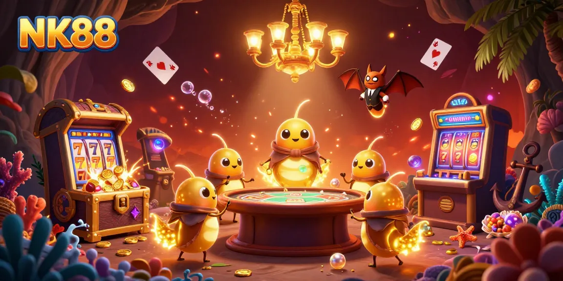 Experience the vibrant world of NK88 casino with glowworms and a bat dealer lighting up the game!