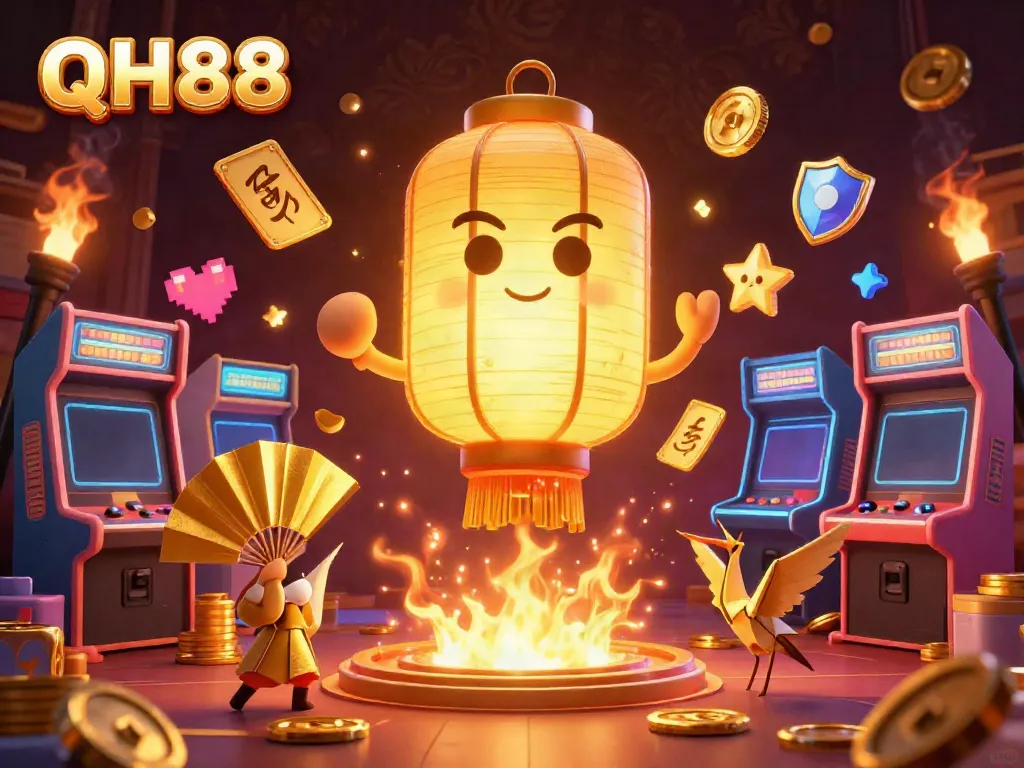 Engage with QH88, a vibrant casino multi-game experience featuring golden elements and 3D arcade action.