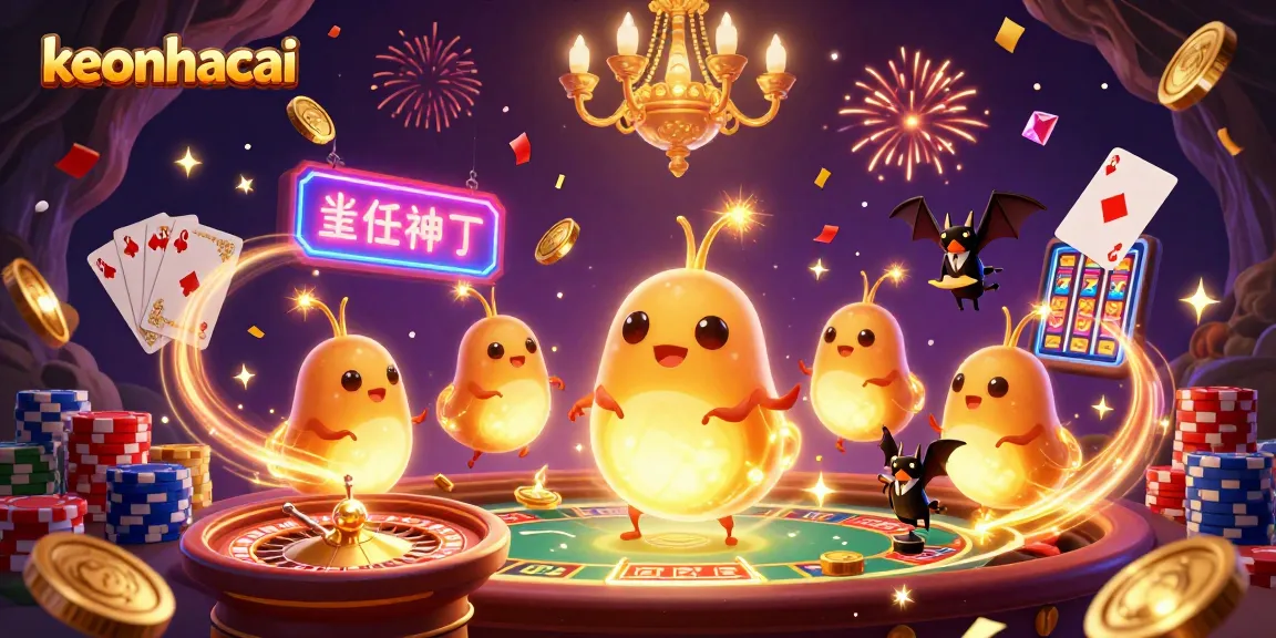 Bet on keonhacai as glowworms illuminate a vibrant casino scene with dynamic gaming elements.