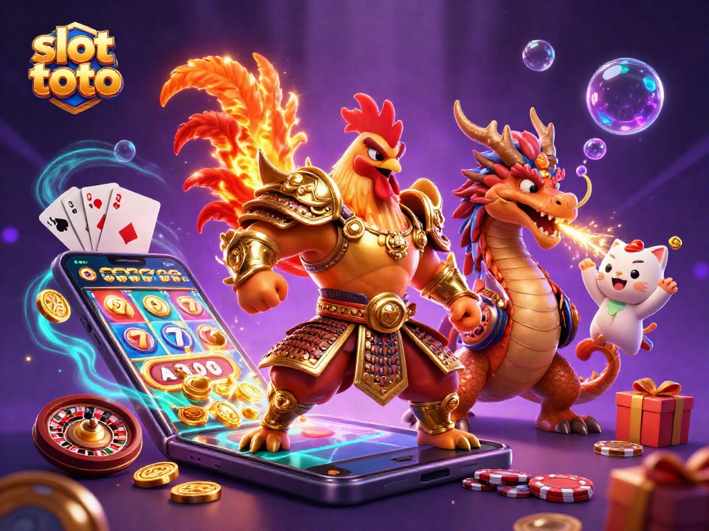 Experience the thrill of slot toto with dynamic gaming characters and vibrant casino elements.