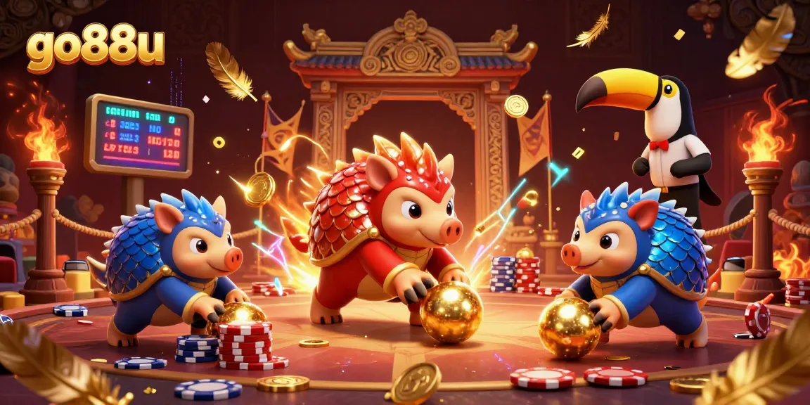 Experience thrilling gameplay at go88u with rival pangolins in an exciting casino setting.